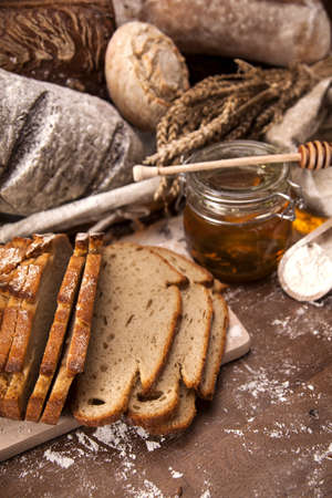 Traditional set of bread, loaves and other ingredientsの写真素材