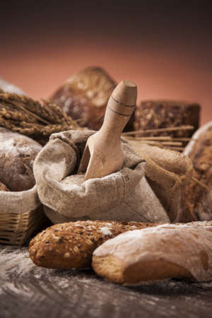 Traditional set of bread, loaves and other ingredients