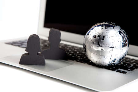 concept of teamwork, people and iconsの写真素材