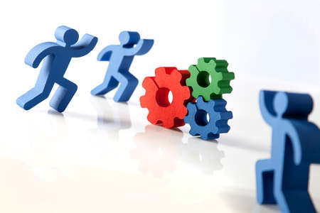 concept of teamwork, people and iconsの写真素材