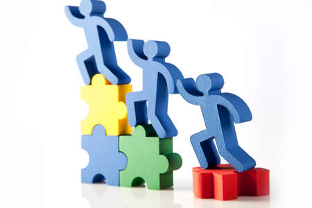 concept of teamwork, people and iconsの写真素材