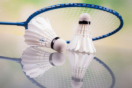 A set of badminton. Paddle and the shuttlecock. Studio shotの写真素材