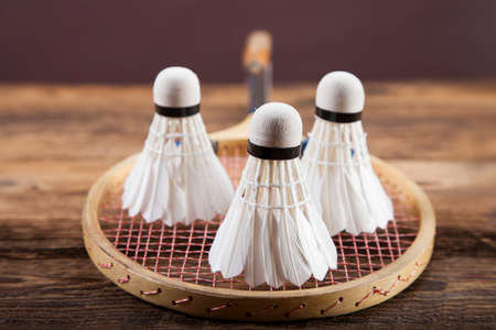 A set of badminton. Paddle and the shuttlecock. Studio shotの写真素材