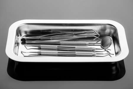Professional dental tools in a sterile medical lightの写真素材