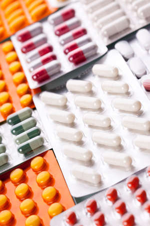 Set of capsules in medical light. Studio shot