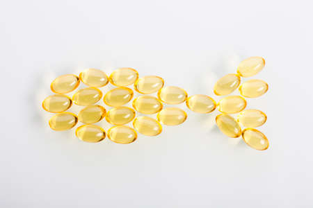 Fatty acids omega 3 on white backgroundの写真素材
