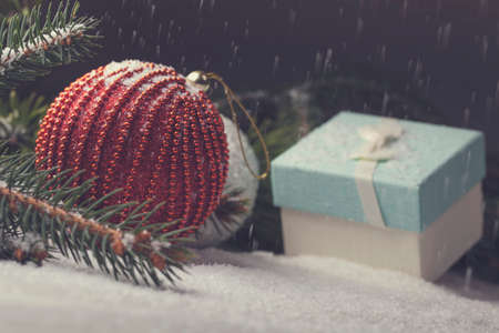 Christmas decorative elements on a wooden table
