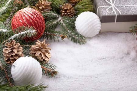 Christmas decorative elements on a wooden table