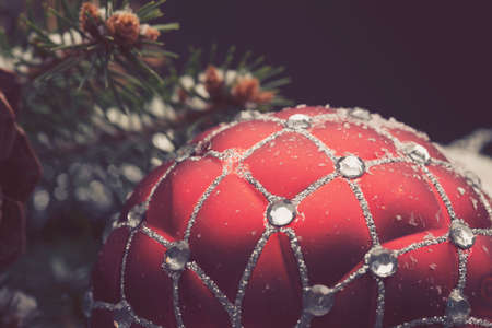 Christmas decorative elements on a wooden tableの写真素材