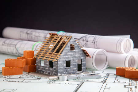 Home construction, building plans and tools, along with a color swatch. Constructionの写真素材