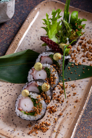 Sushi roll with tuna, avocado, cucumber and sesame seedsの写真素材