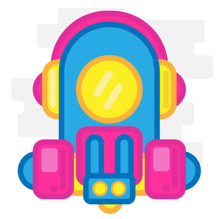 Cute Square Cyclops Robot With Headset and Mask Flat Design Cartoon for Shirt, Poster, Gift Card, Cover or Logoのイラスト素材