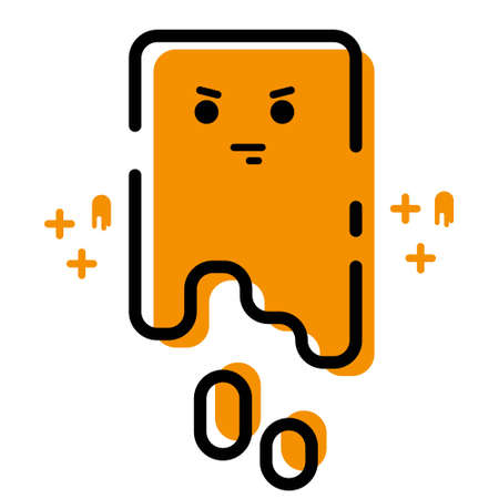 Cute Square Orange Meteor Asteroid Going Up Flat Design Cartoon for Shirt, Poster, Gift Card, Cover or Logoのイラスト素材