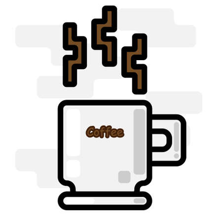 Cute Square Hot Cappucino Coffee Flat Design Cartoon for Shirt, Poster, Gift Card, Cover or Logoのイラスト素材