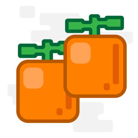 Cute Square Two Fresh Shining Oranges Fruit Flat Design Cartoon for Shirt, Poster, Gift Card, Cover or Logoのイラスト素材