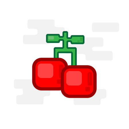 Cute Square Two Fresh Shining Cerry Flat Design Cartoon for Shirt, Poster, Gift Card, Cover or Logoのイラスト素材