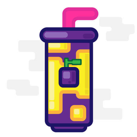 Cute Square Blueberry Lemon Soda Drink Flat Design Cartoon for Shirt, Poster, Gift Card, Cover or Logoのイラスト素材