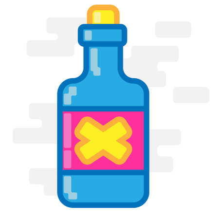 Cute Square Blue Poison Bottle Flat Design Cartoon for Shirt, Poster, Gift Card, Cover or Logoのイラスト素材