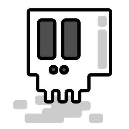 Cute Halloween Square Skull Doodle Flat Design Cartoon for Shirt, Poster, Gift Card, Cover or Logoのイラスト素材