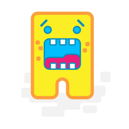 Cute Square Halloween Scare Yellow Monster Flat Design Cartoon for Shirt, Poster, Gift Card, Cover or Logoのイラスト素材