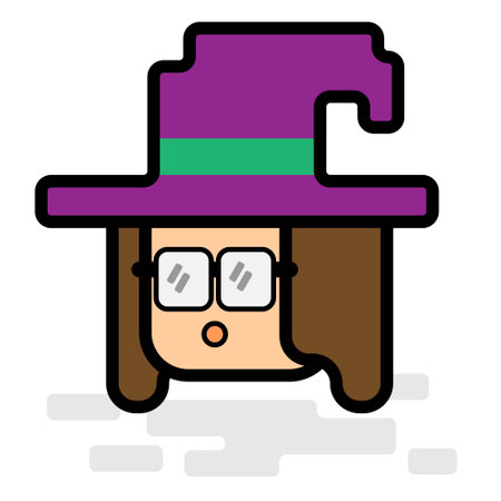 Cute Square Halloween Witcher With Big Glasses Flat Design Cartoon for Shirt, Poster, Gift Card, Cover or Logoのイラスト素材