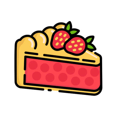 Cute Strawberry Pie Slice with Topping Flat Design Cartoon for Shirt, Poster, Gift Card, Cover,  Sticker and Icon.のイラスト素材