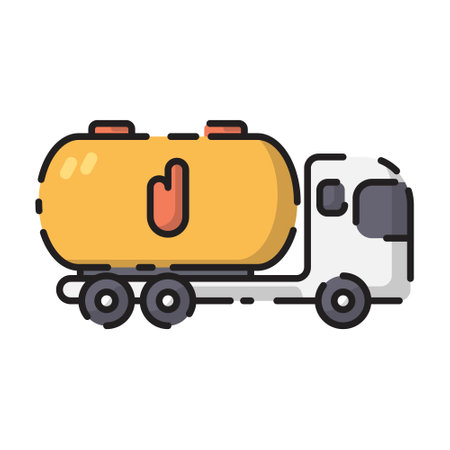 Cute Petrol Truck Car Flat Design Cartoon for Shirt, Poster, Gift Card, Cover, Logo, Sticker and Icon.のイラスト素材