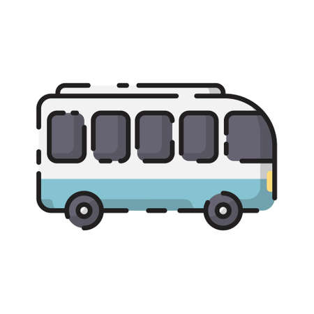 Cute White Minibus Car Flat Design Cartoon for Shirt, Poster, Gift Card, Cover, Logo, Sticker and Icon.のイラスト素材
