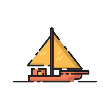 Cute Orange Sailing Boat Flat Design Cartoon for Shirt, Poster, Gift Card, Cover, Logo, Sticker and Icon.のイラスト素材