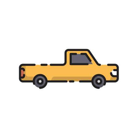 Cute Yellow Truck Car Flat Design Cartoon for Shirt, Poster, Gift Card, Cover, Logo, Sticker and Icon.のイラスト素材