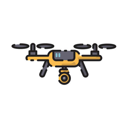 Cute Yellow Drone Flat Design Cartoon for Shirt, Poster, Gift Card, Cover, Logo, Sticker and Icon.のイラスト素材