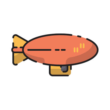 Cute Orange Zeppelin Flat Design Cartoon for Shirt, Poster, Gift Card, Cover, Logo, Sticker and Icon.のイラスト素材