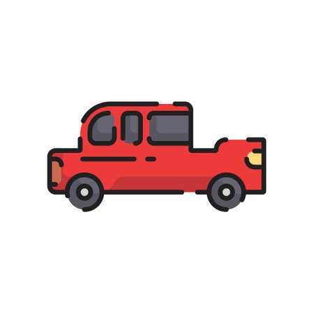 Cute Red Classic Car Flat Design Cartoon for Shirt, Poster, Gift Card, Cover, Logo, Sticker and Icon.のイラスト素材