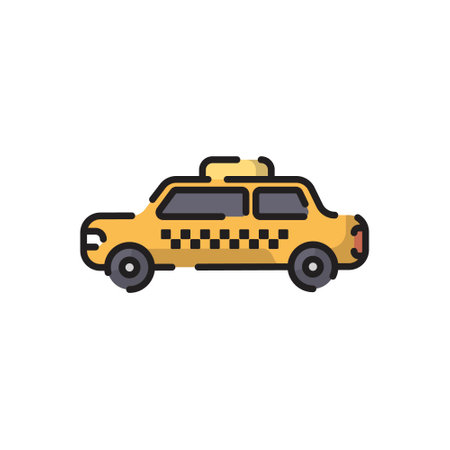 Cute Taxi Car Flat Design Cartoon for Shirt, Poster, Gift Card, Cover, Logo, Sticker and Icon.のイラスト素材
