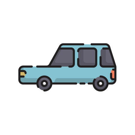 Cute Blue Car Flat Design Cartoon for Shirt, Poster, Gift Card, Cover, Logo, Sticker and Icon.のイラスト素材