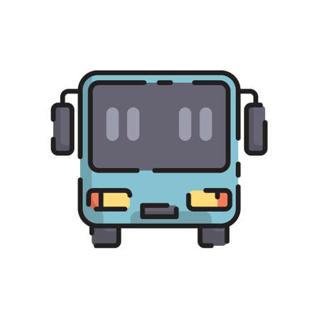Cute Blue Bus Flat Design Cartoon for Shirt, Poster, Gift Card, Cover, Logo, Sticker and Icon.のイラスト素材