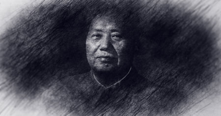 china Portrait Drawing. Mao Tse-tung, Former President of China.のeditorial素材