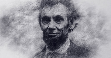 USA. Portrait Drawing. Abraham Lincoln, Former President of the United States.のeditorial素材