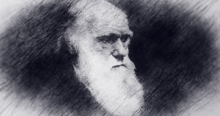 UK. Portrait Drawing. Biologist Charles Darwin.のeditorial素材