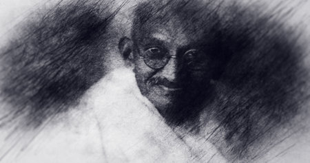 india. Portrait Drawing. Mohandas Karamchand Gandhi.のeditorial素材