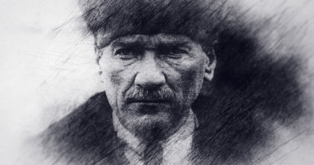 Turkey. Portrait Drawing. Mustafa Kemal Ataturk, Founder of the Republic of Turkey.のeditorial素材