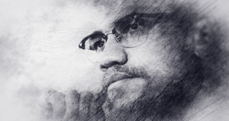 USA. Portrait Drawing. Malcolm X, Malik al-Shabazz.のeditorial素材