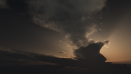 Computer generated clouds by the light of the dawn sunの写真素材