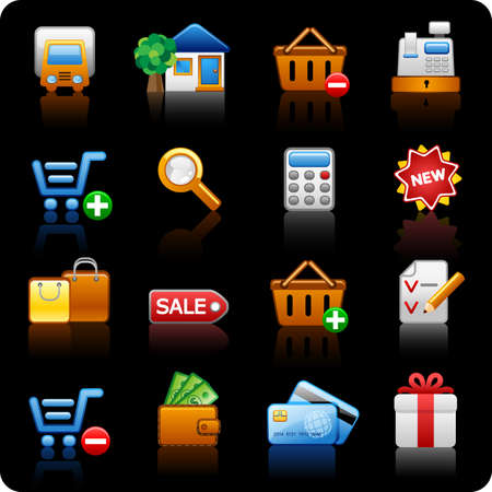 Set of icons on a theme shopping_black backgroundのイラスト素材