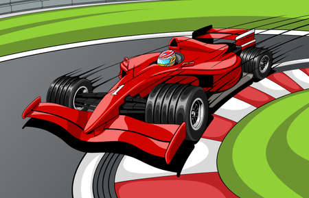 The red car the formula 1 on road. In movement.のイラスト素材