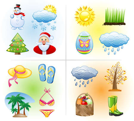 Seasons icon set: winter, spring, summer, autumn.のイラスト素材