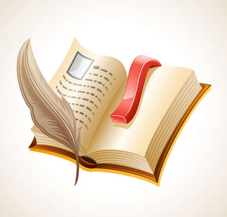 Open book and quill. Isolated on white background.のイラスト素材