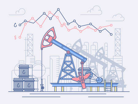Oil industry, pumps, trade. Graph of price changes and profits.のイラスト素材