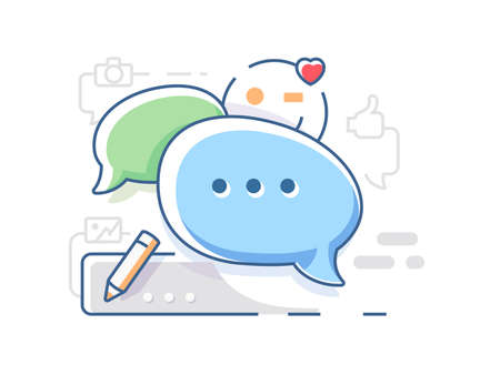 Connect and chat chatting. Speech bubble message. Vector flat illustrationのイラスト素材