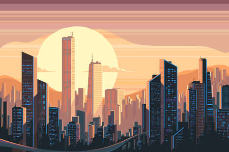 Sunrise in the city illustration.のイラスト素材